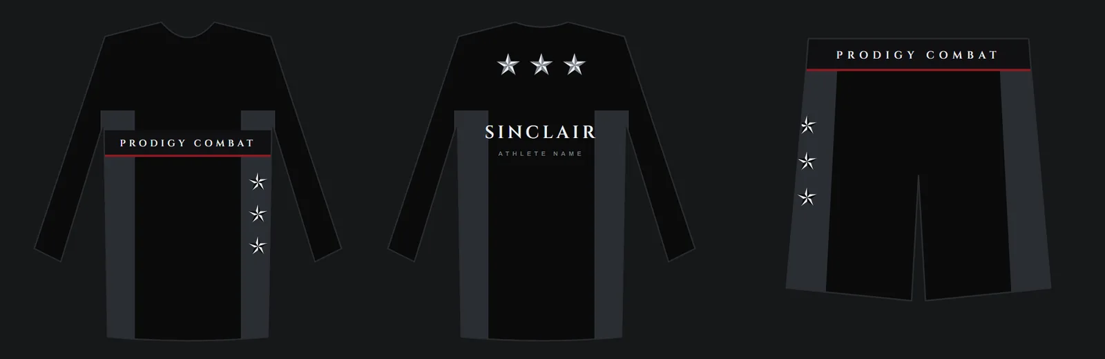 Ranked concept: team rash guard with steel side panels and a chest band, and matching shorts.